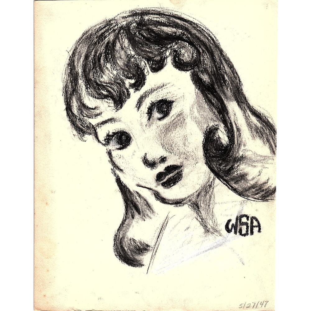 1940s Original Sketch Portrait of a Young Lady Winifred Schutsky D26-6